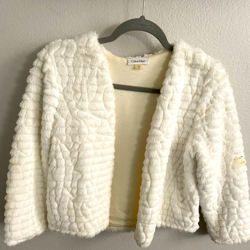 Cropped white fur jacket